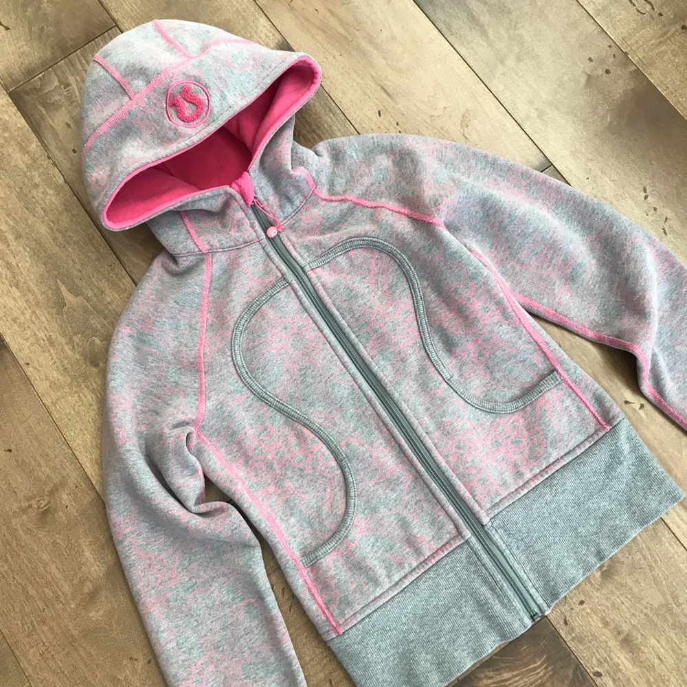 Lululemon Scuba Hoodie Jacket Gray Pink Floral 2